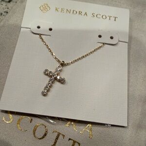 ✝️Kendra Scott KS Cross Gold Pendant Necklace in White Crystal